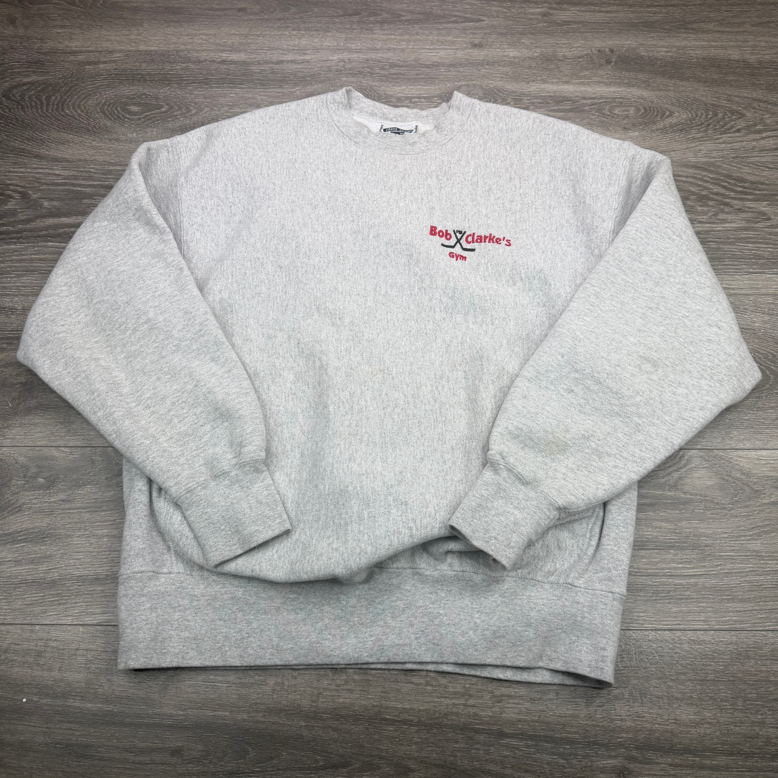 Vintage Bob Clarkes Gym Sweatshirt Men 2X Gray Hockey USA Flyers Lee Cross Grain