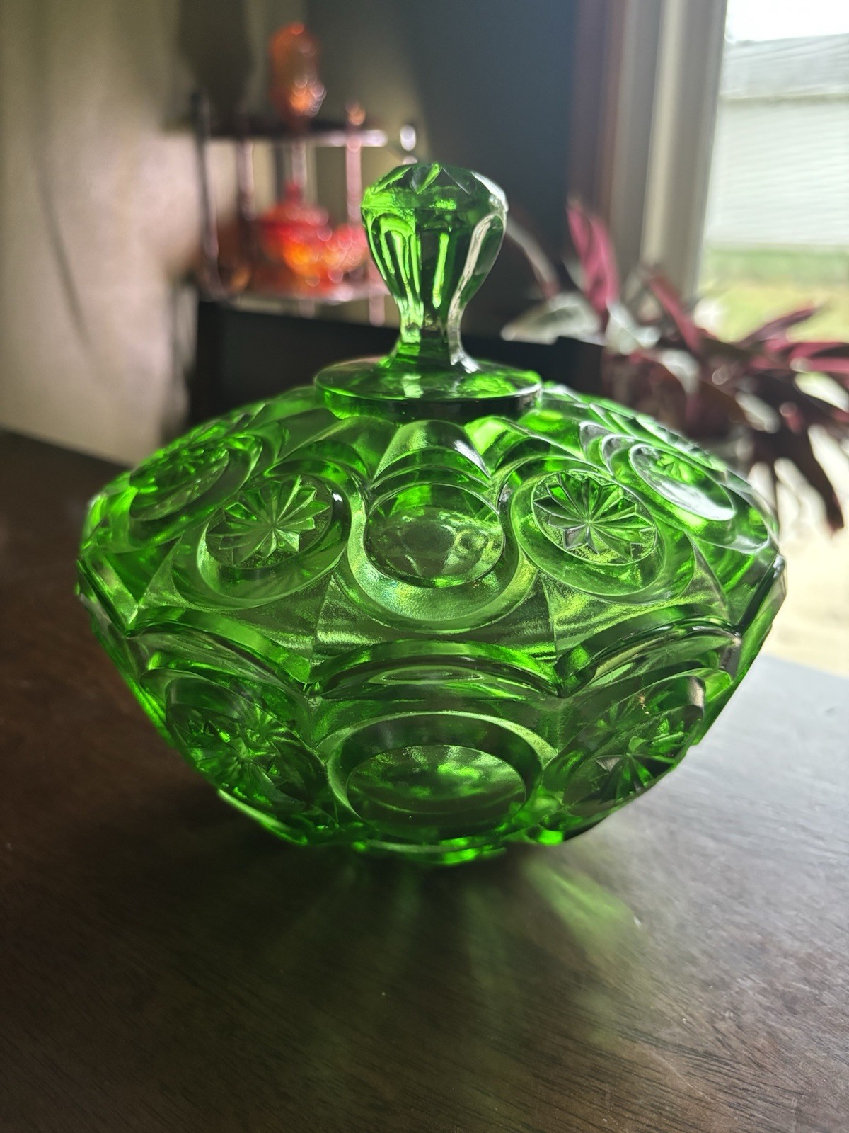 Rare Vintage Fenton Emerald Green Knobby Bullseye Lidded Candy Dish