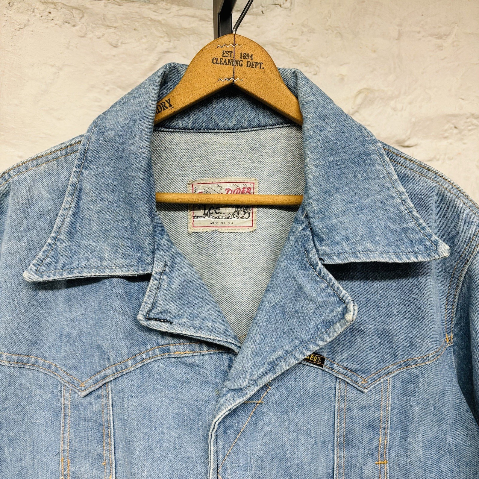 Rare Lee Storm Riders Denim Jacket Western Cowboy Unlined Rancher Chore Vtg 70s