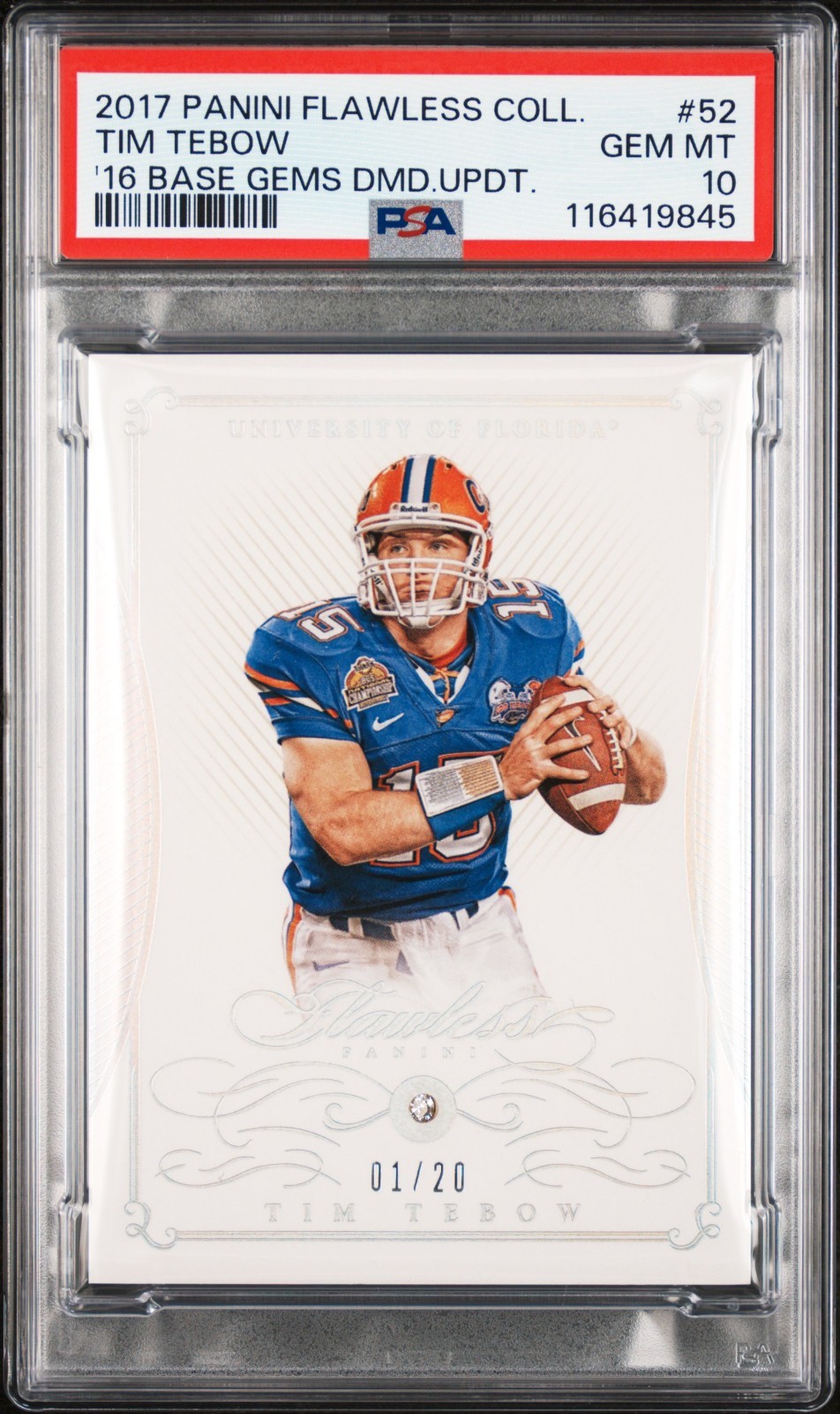 Tim Tebow 2016 Flawless National Treasures Diamond 1/20 #52 PSA 10 pop 1 Tim Tebow 2016 Flawless National Treasures Diamond 1/20 #52 PSA 10 pop 1