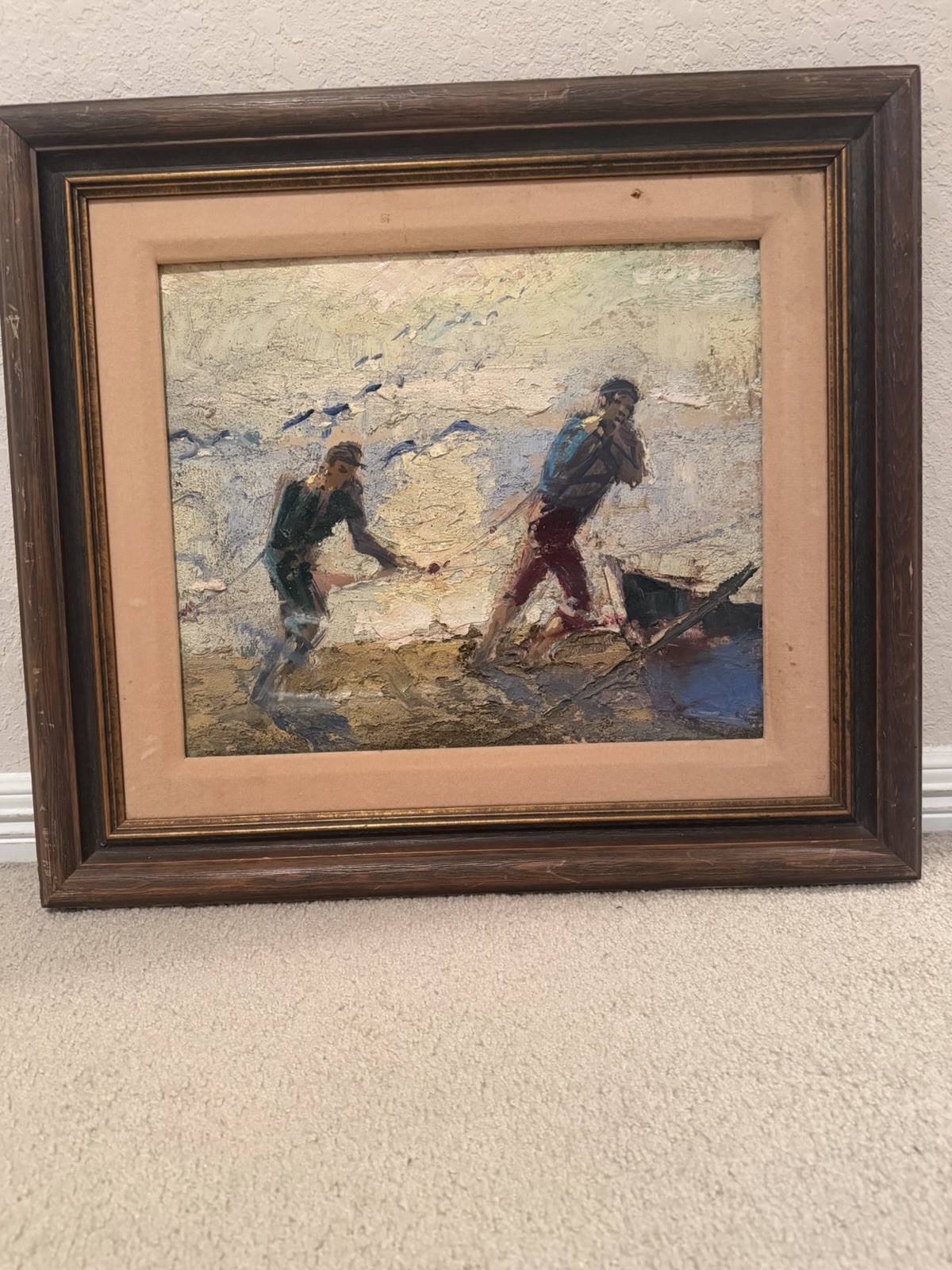 Seaside Impressionist Oil On Board Painting 26x23