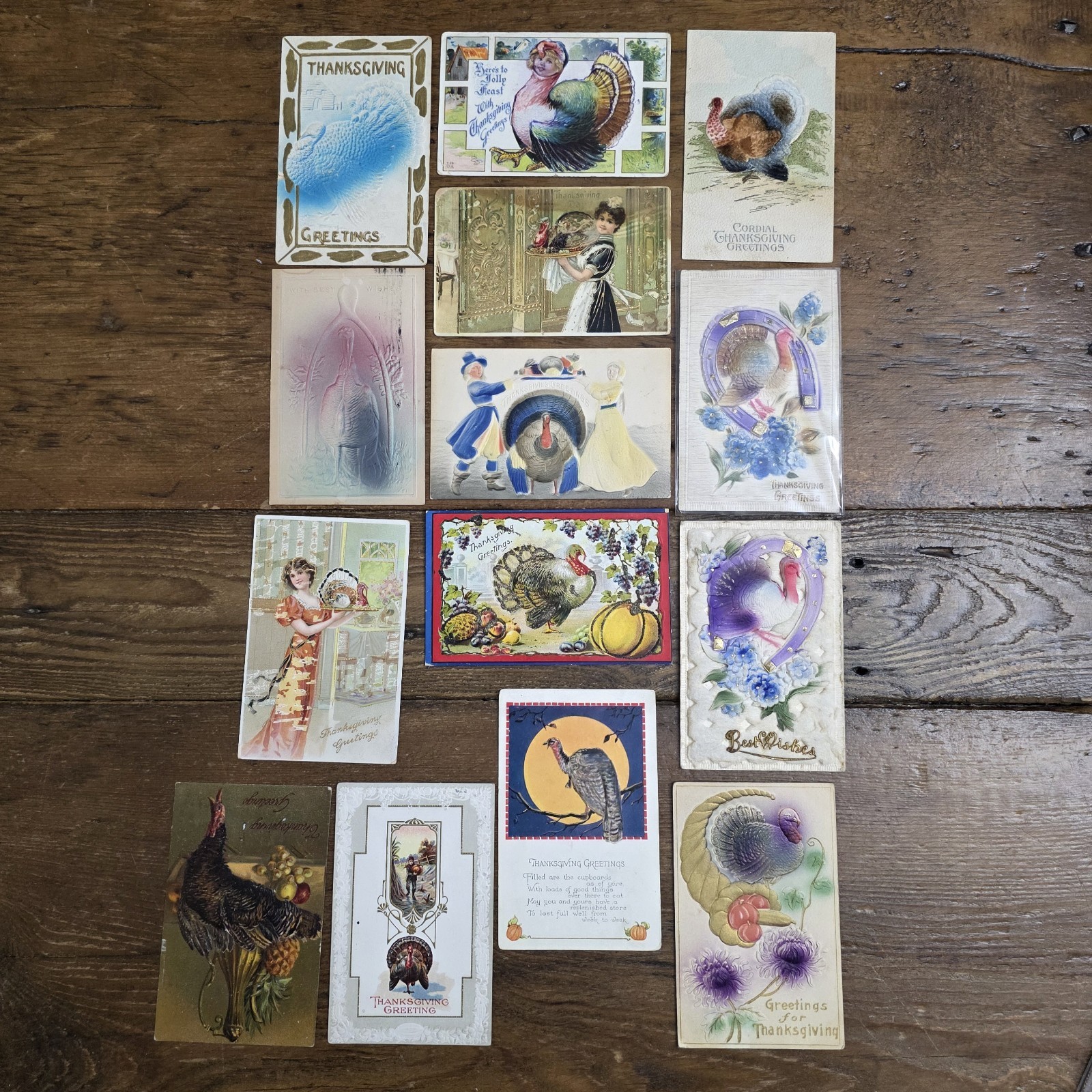 Antique Thanksgiving Postcards Lot Of 14 Embossed Turkey Greetings 1900s 1910s