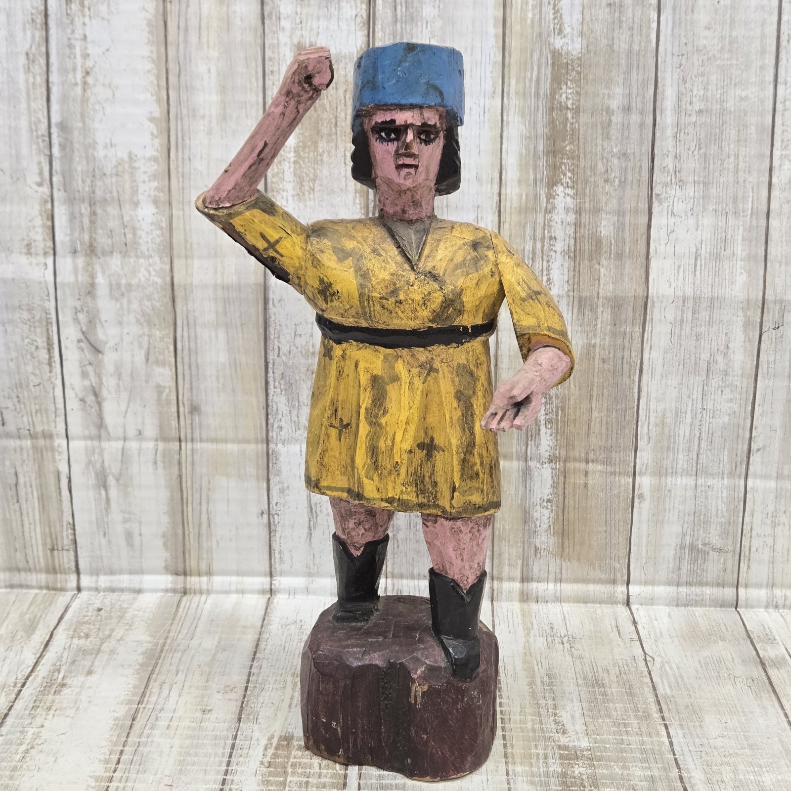 Vintage Folk Art Wood Figure Hand Carved Hand Painted 14