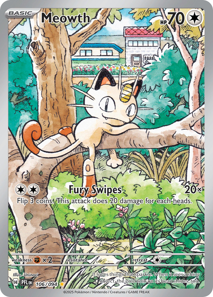 Meowth 106/094 Illustration Rare Phantasmal Flames Pokemon Holo Near Mint