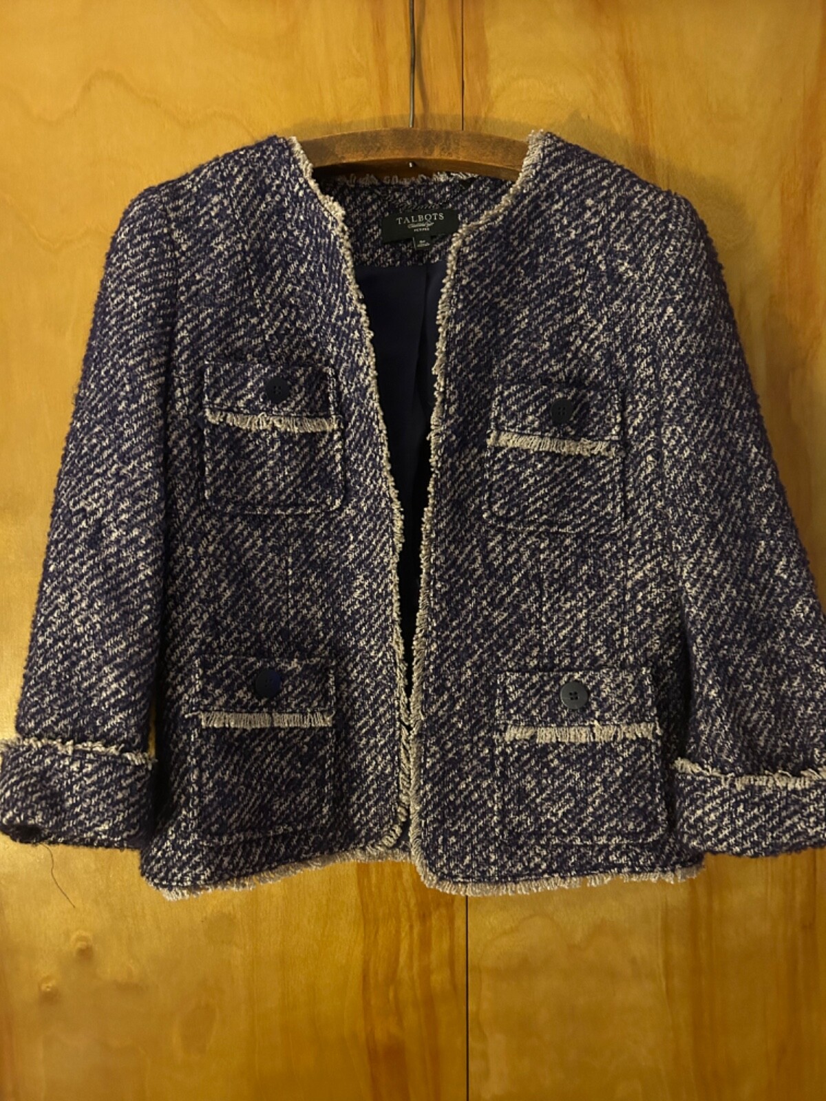 Talbots Deep Purple/Blue Tweed Wool Blend Jacket/Blazer-Sz 6P-Classic
