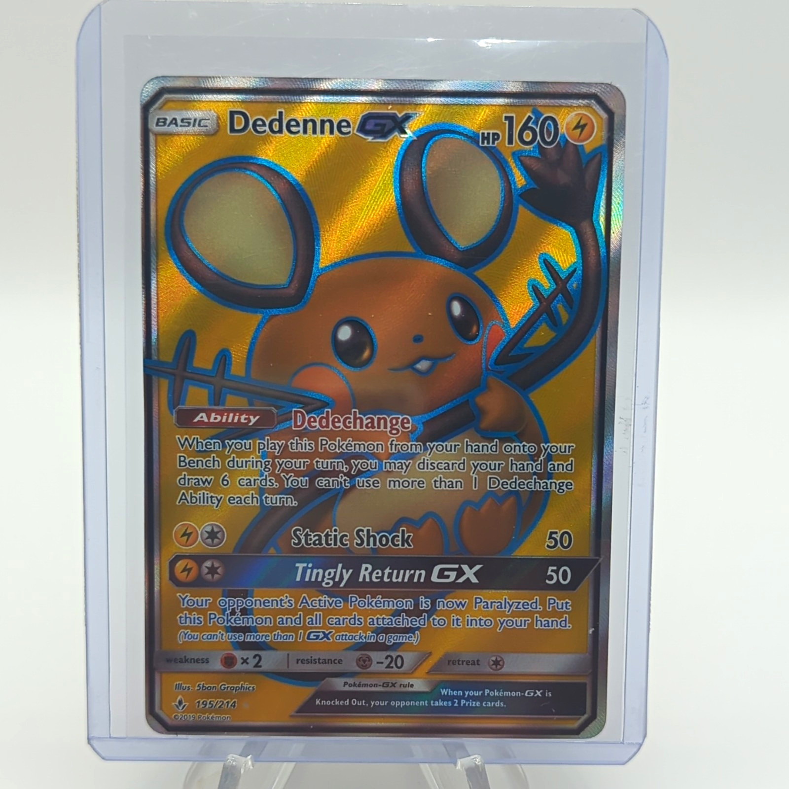 Pokemon TCG Dedenne GX 195/214 Unbroken Bonds Holo Full Art Ultra Rare 2019