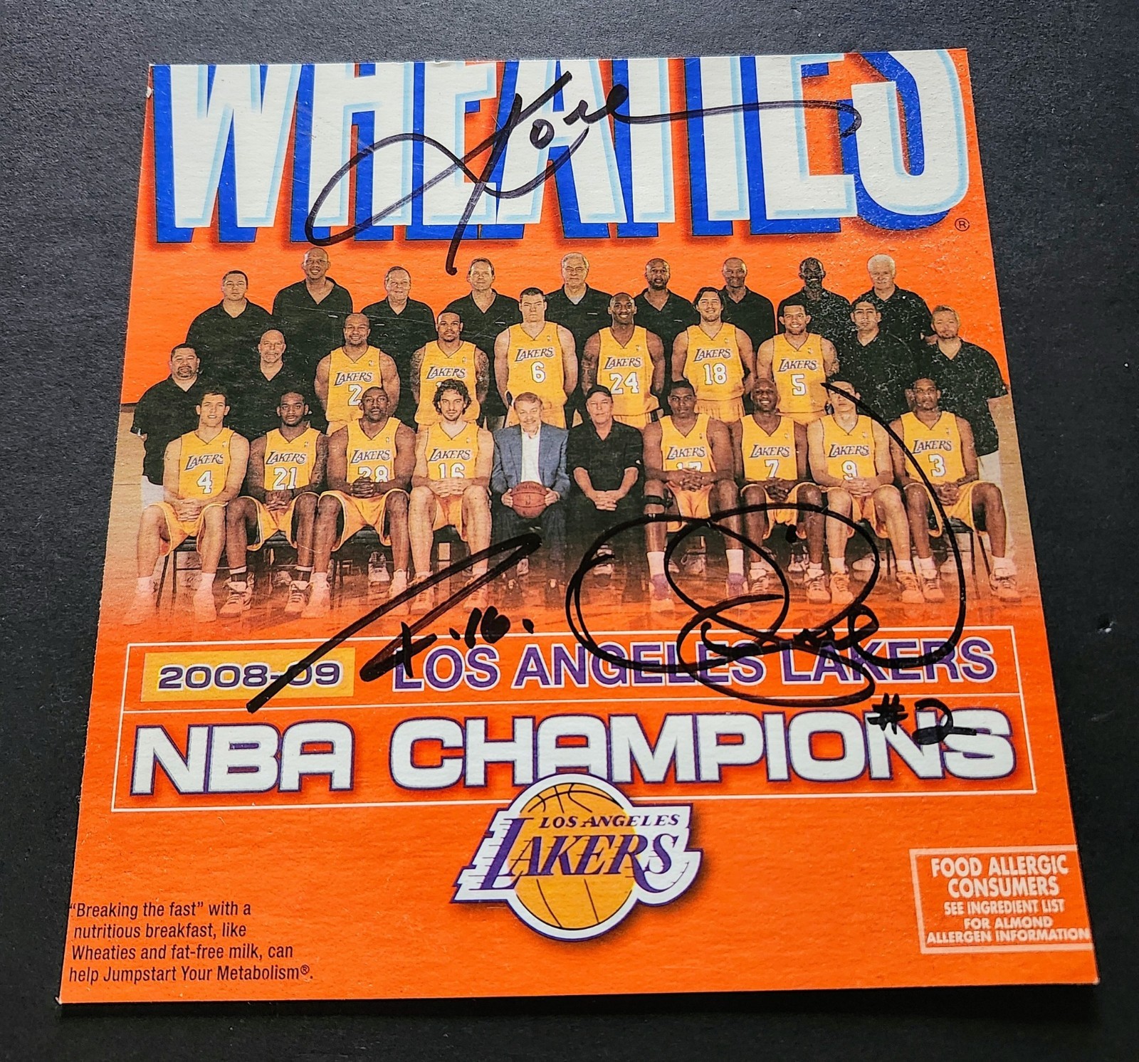 Lakers Kobe Bryant Derek Fisher Pau Gasol Wheaties signed piece Lakers Kobe Bryant Derek Fisher Pau Gasol Wheaties signed piece