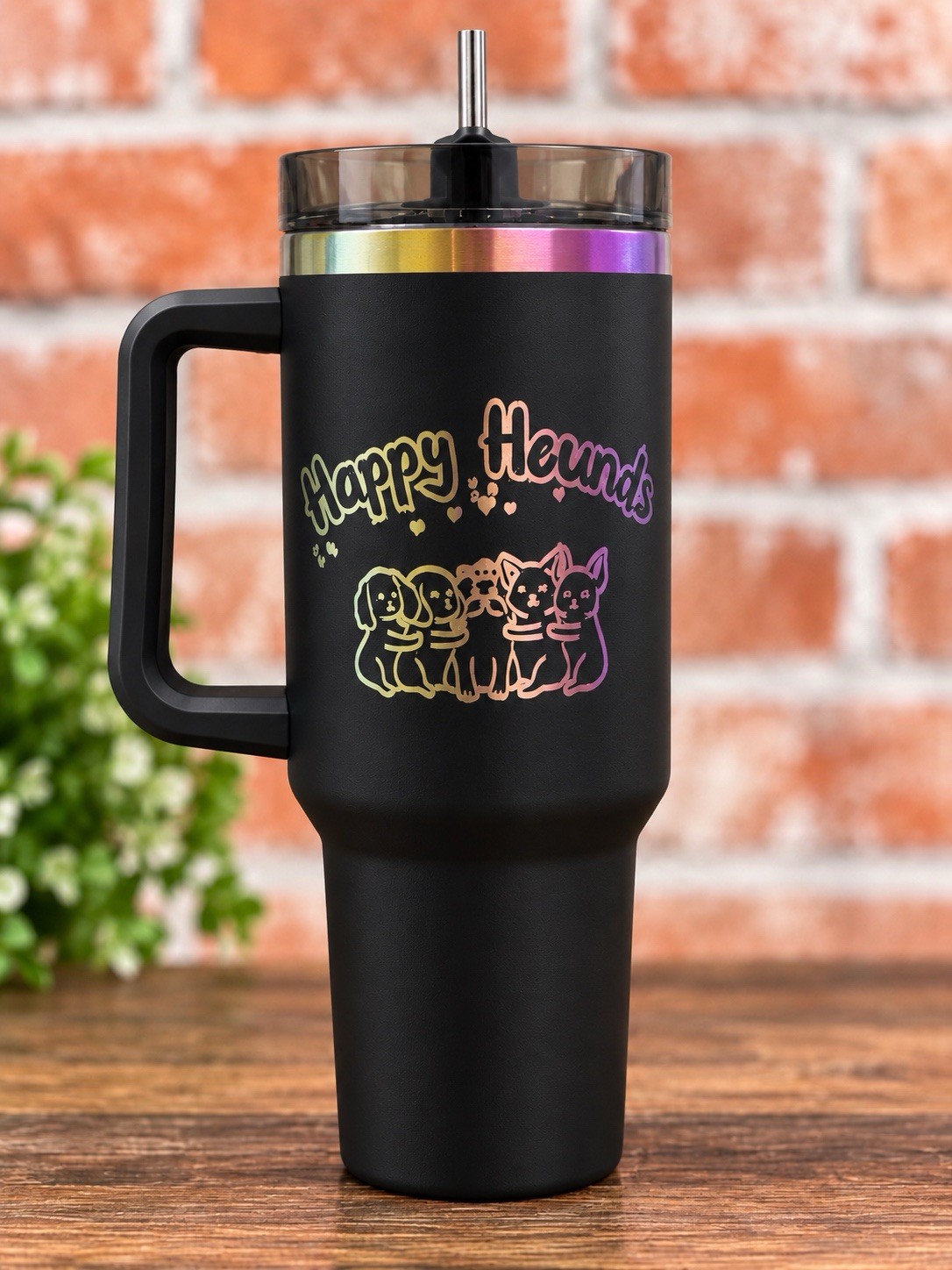 Happy Hounds 40 Ounce Straw Bottle In Black Happy Hounds 40 Ounce Straw Bottle In Black