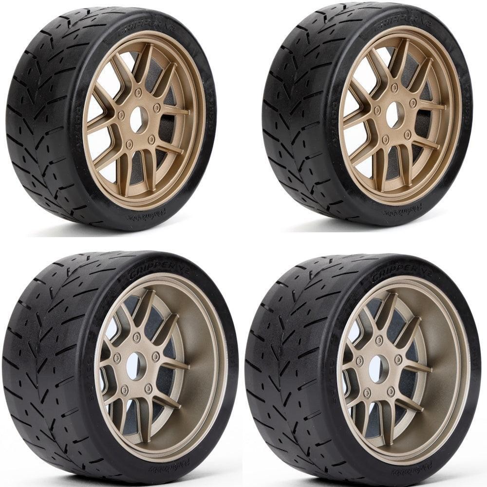 Powerhobby 1/8 Gripper Front Rear 42/54/100 Belted Tires Gold V2 Arrma Felony