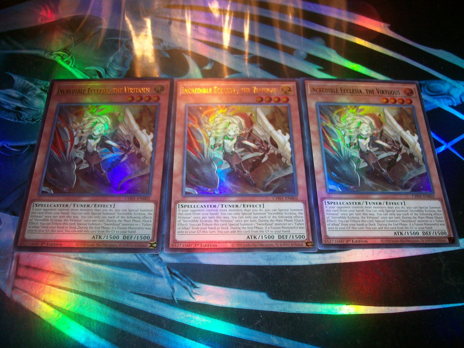 3x Incredible Ecclesia, the Virtuous 1st Edition Ultra Rare CH01-EN002 Yu-Gi-Oh