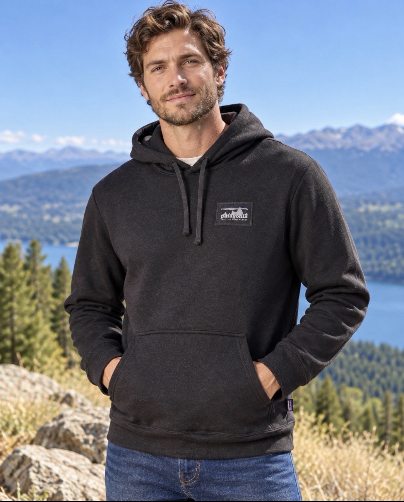 NWT Patagonia Men’s XL ’73 Skyline Uprisal Hoodie Ink  Heather Black w/ Logo