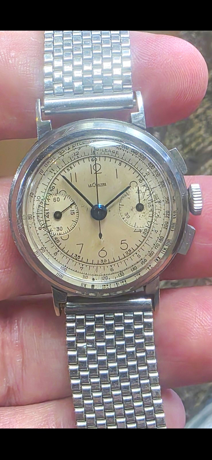 LeCoultre Vintage Chronograph Manual 32mm Steel Silver Dial Universal Geneve 