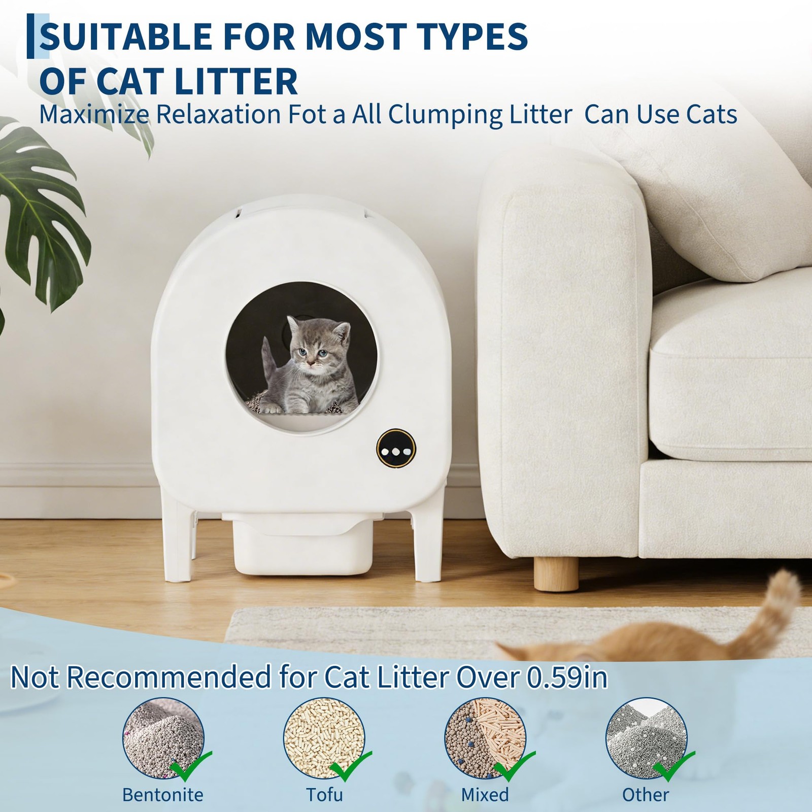 68L Automatic Cat Litter Box Self Cleaning, WiFi App & Sensor Safety Multi Cat