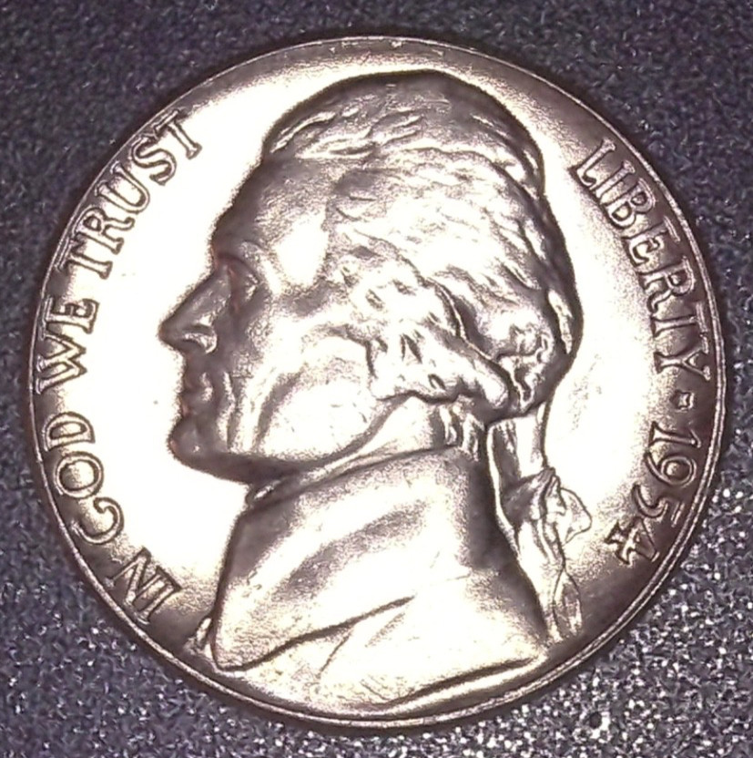 1954-D JEFFERSON NICKEL5C , BRILLIANT UNCIRCULATED OBW