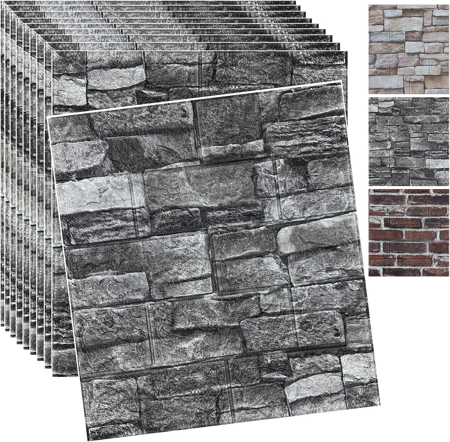 10PCS 3D Stone Effect Wall Panels - Faux Stone Paneling 3 Panels Towards The Bri
