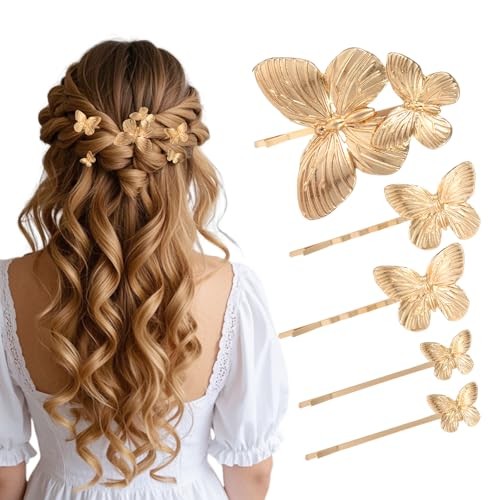5Pcs Gold Butterfly Hair Clips, Butterfly Hair Pins Accessories for Wedding