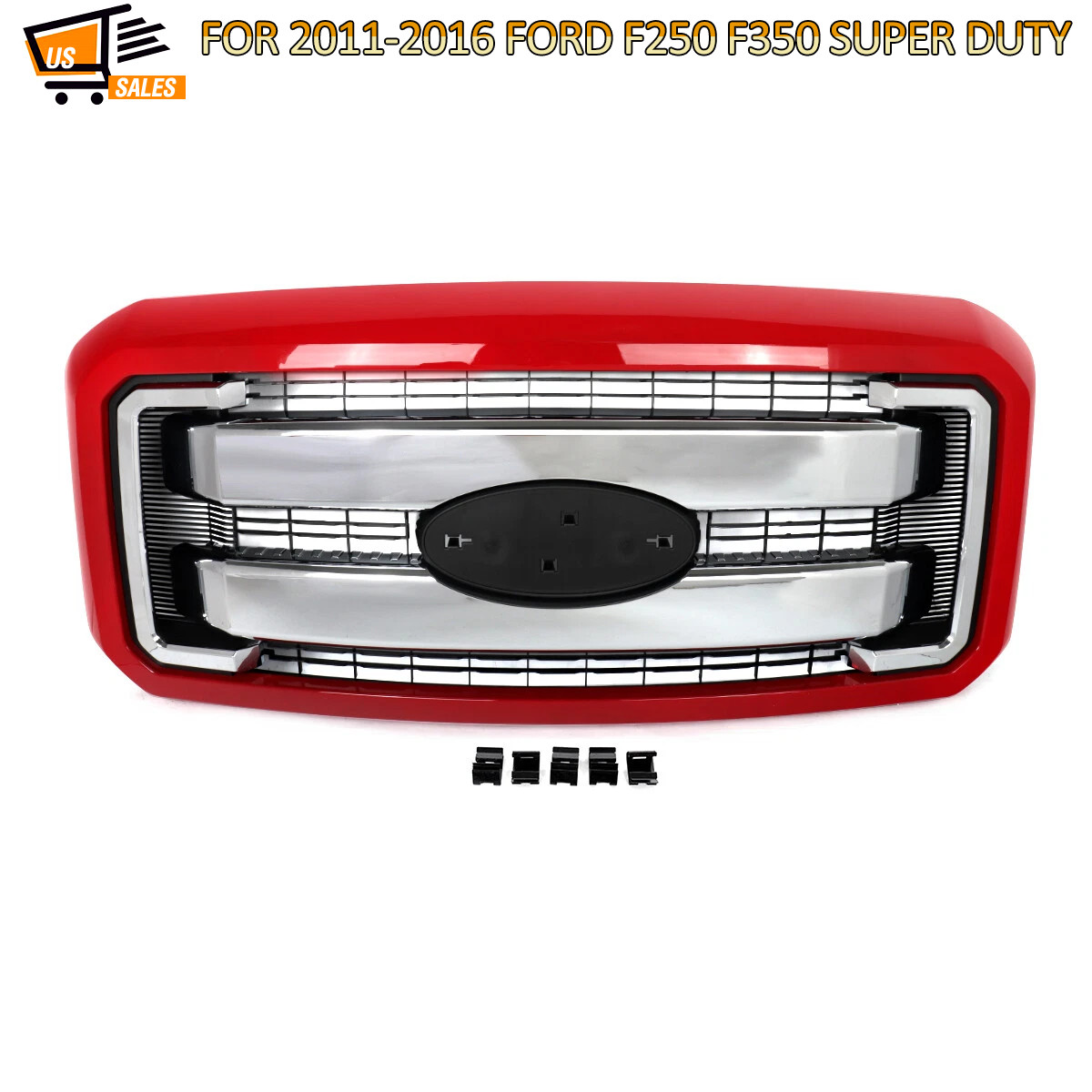 Vermilion Red & Chrome Front Radiator Grille Assembly For Ford F250 F350 2011-16