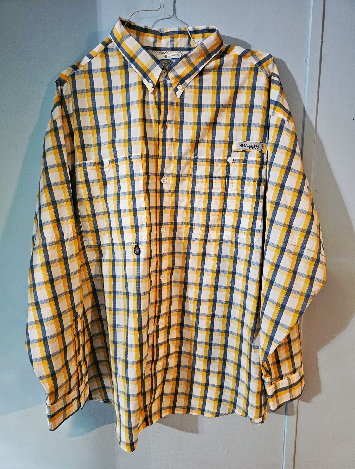 Columbia PFG Omni-Shade Men\'s 2XL Regular Plaid Button-Down Shirt Pockets Columbia PFG Omni-Shade Men\'s 2XL Regular Plaid Button-Down Shirt Pockets