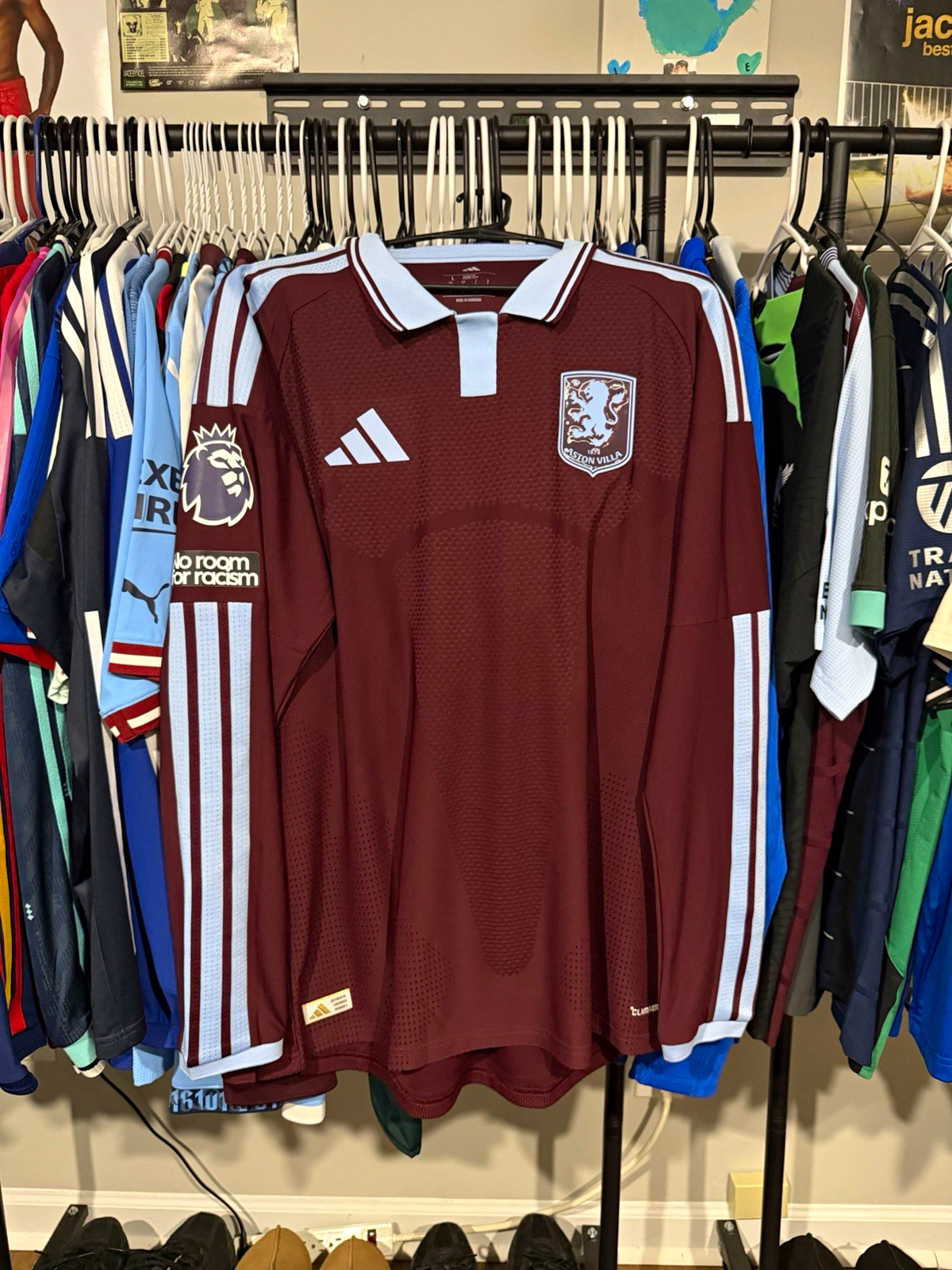 adidas Aston Villa Maroon/Light Blue/White Long Sleeve Soccer Jersey KB9160