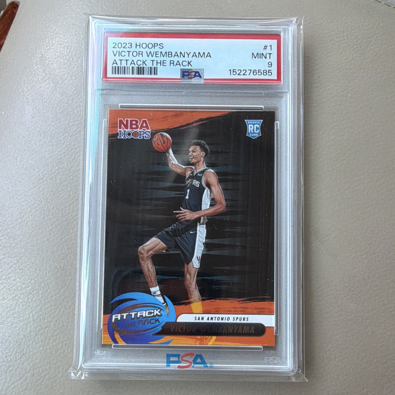 Panini 2023-24 NBA Hoops Victor Wembanyama Attack the Rack #1 RC PSA 9