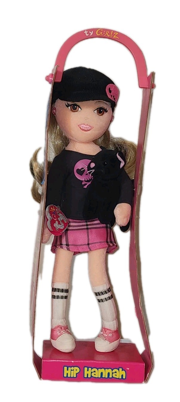 TY Girlz ❤️ HIP HANNAH w/ Cat (12 inch) w/ Unused Code Tag Stuffed Girl Doll Toy
