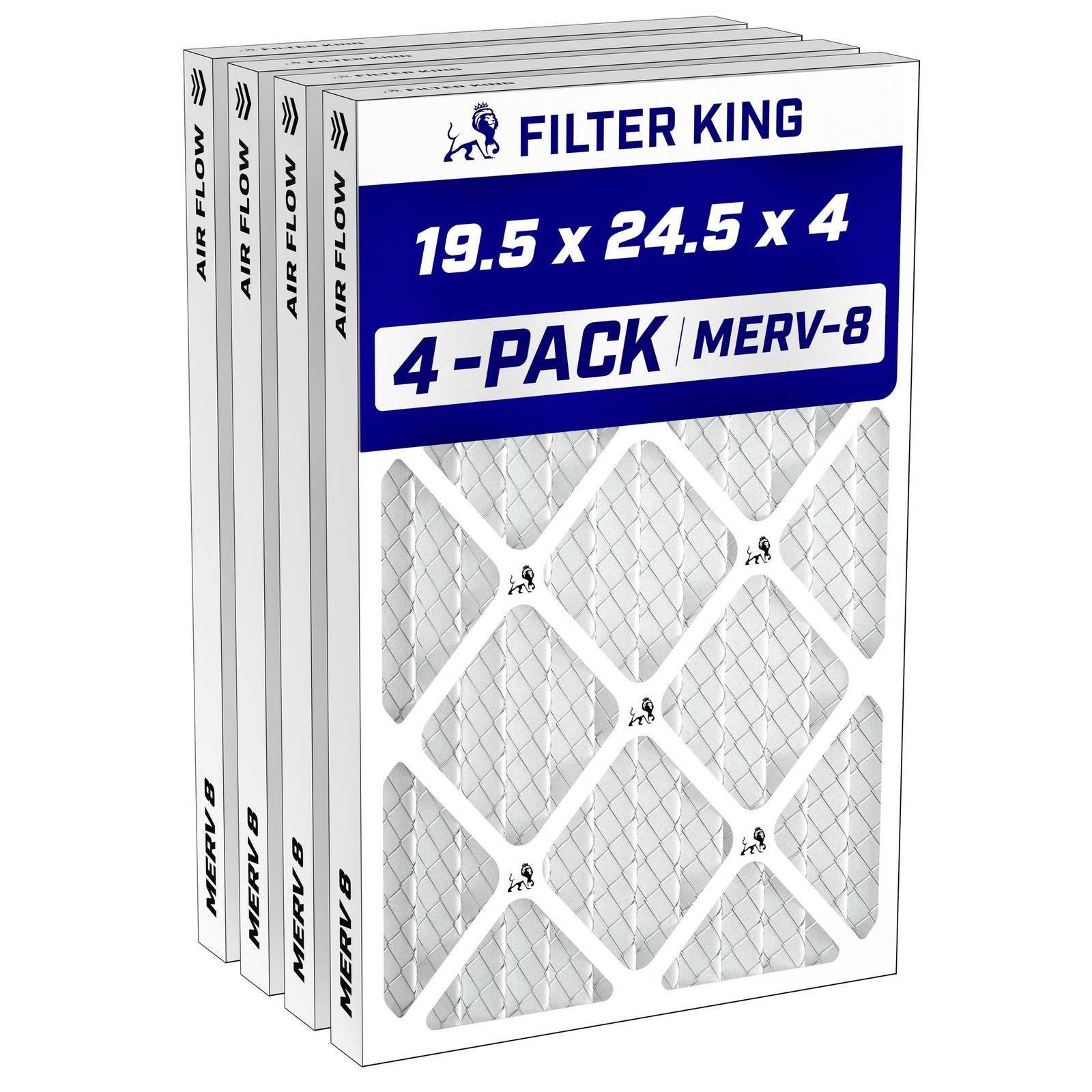 Filter King 19.5x24.5x4 Air Filter MERV 8, AC Furnace Filters (4-Pack)