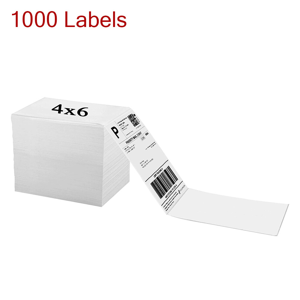 1000-2000 4x6 Fanfold Direct Thermal Shipping Labels for Zebra and Rollo Printer