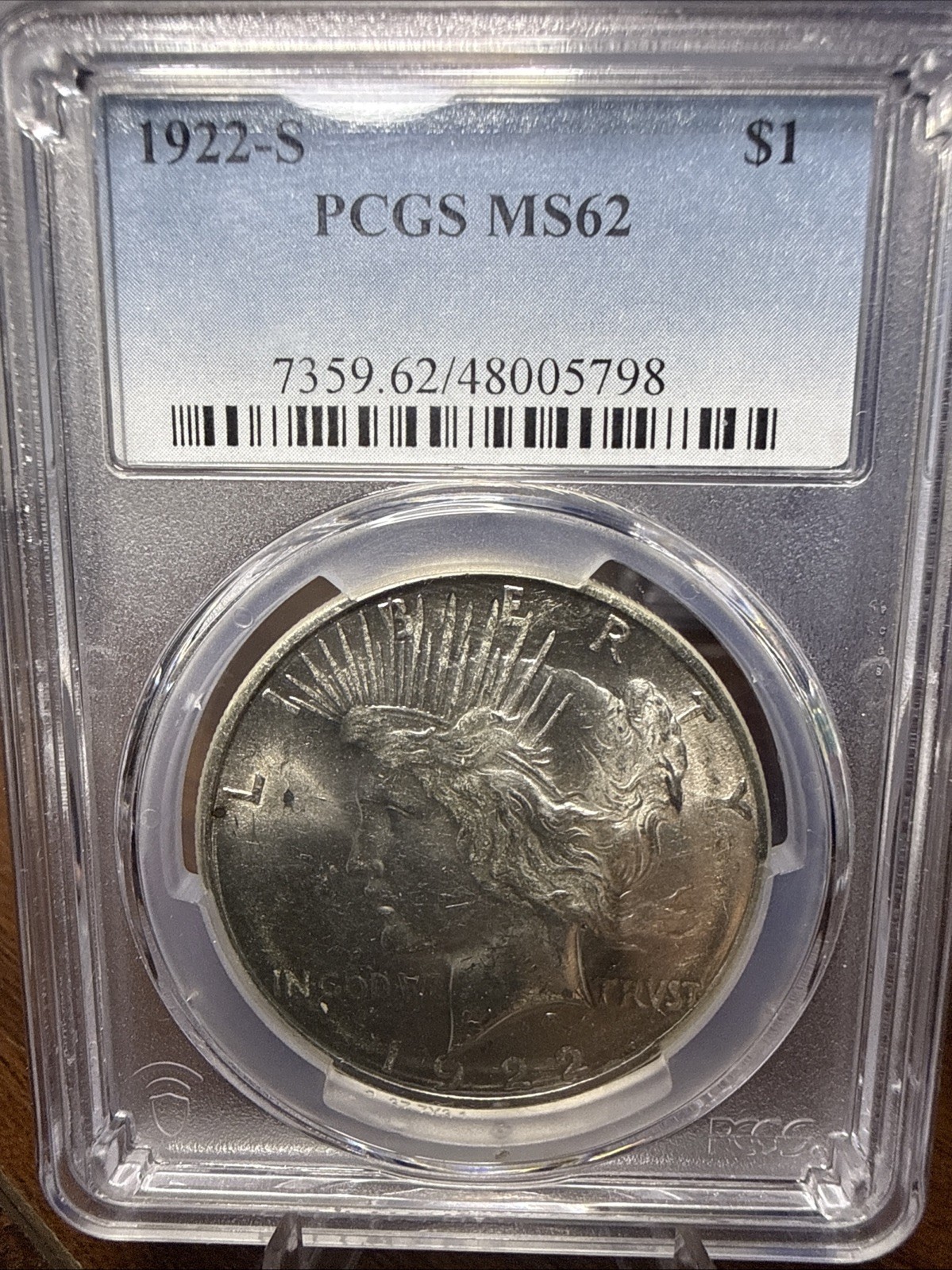 1922-S Peace Silver Dollar MS62 PCGS 1922-S Peace Silver Dollar MS62 PCGS