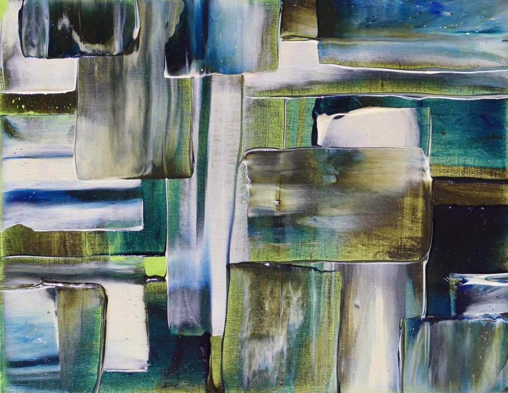 ShawNshawN Abstract Original Painting on Canvas - 11x14 Small Blue Green Art