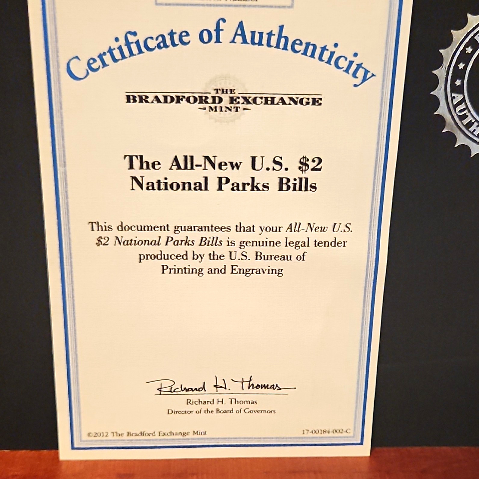 Bradford Exchange Mint U.S. $2 National Parks Bills Collection w/ COA