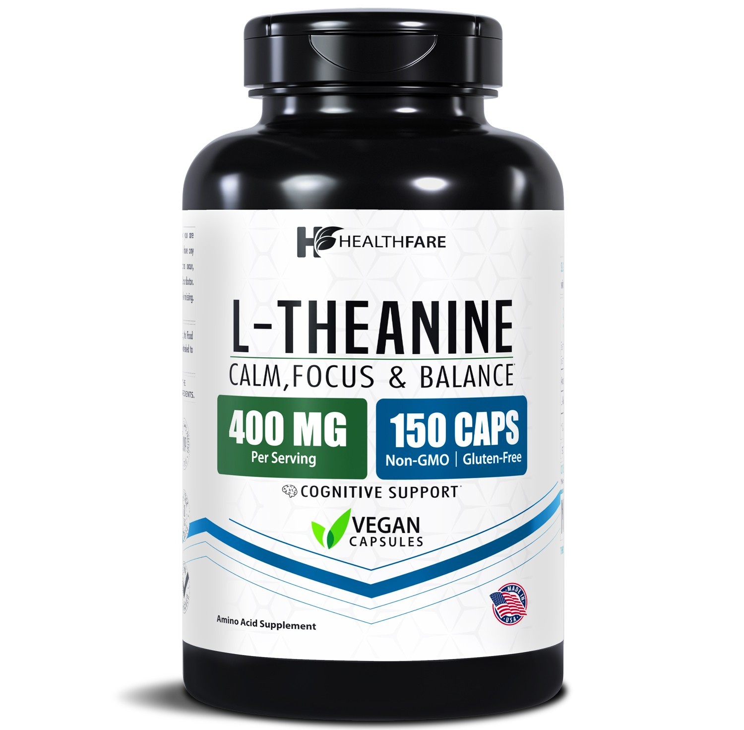 HealthFare L-Theanine 400mg, 150 Capsules, Non-GMO, Gluten Free, Made in USA