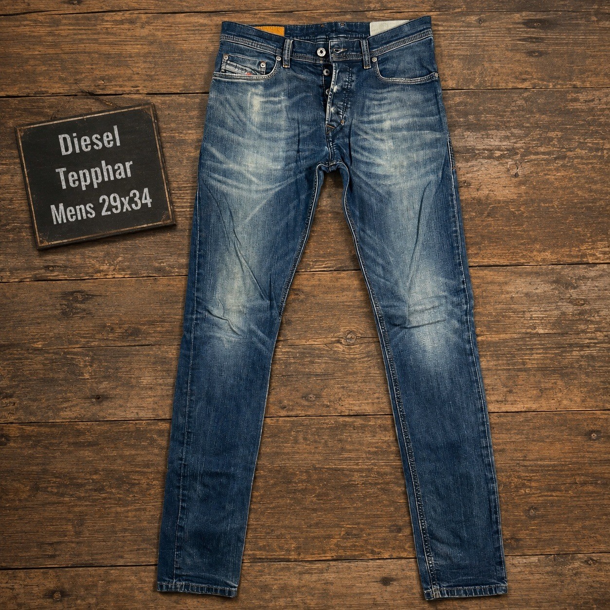 Diesel Tepphar Mens Slim Carrot Jeans Size 29x34 Medium Wash Blue Button Fly
