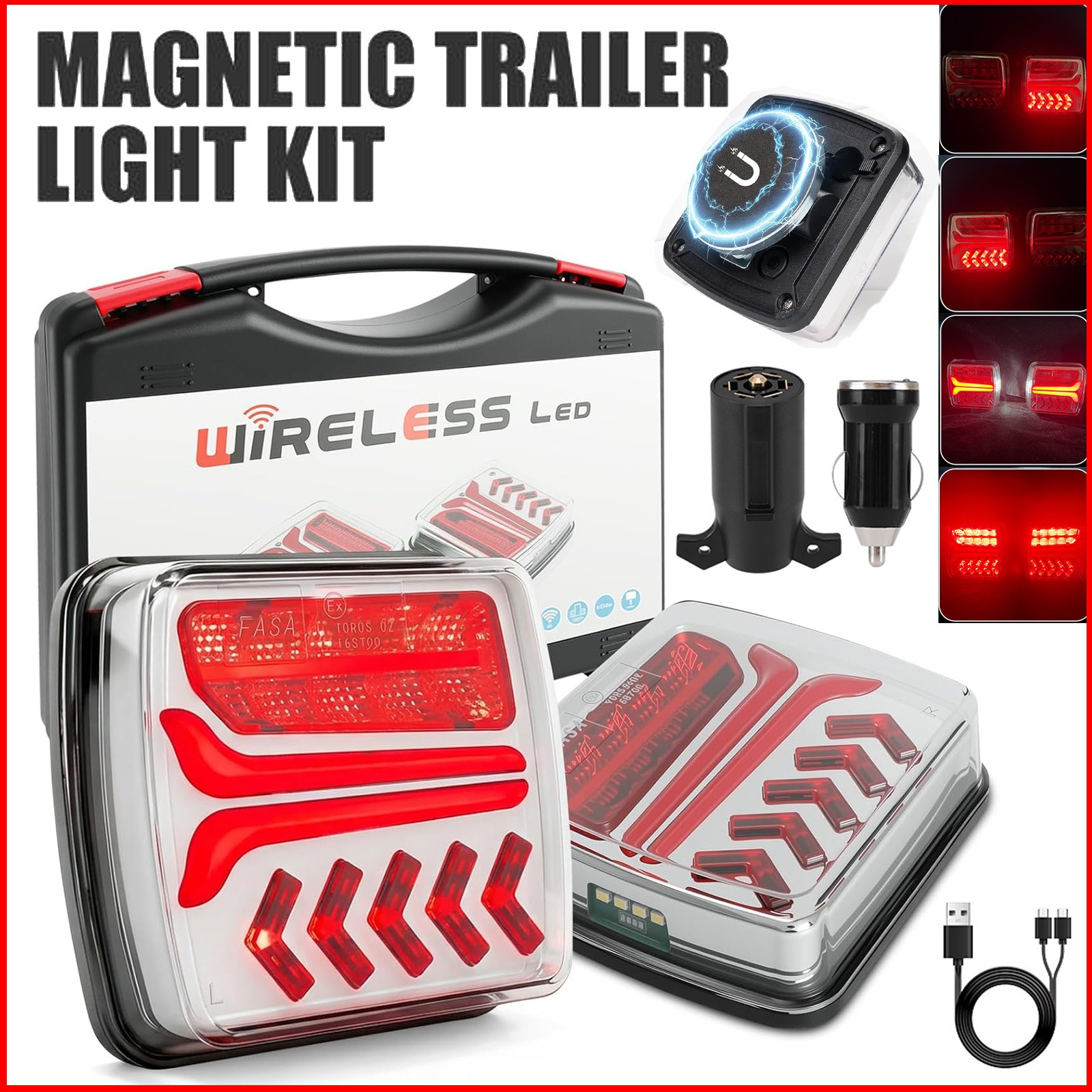 2PCS Wireless Magnetic Trailer Lights Kits Rechargeable LED TailLight Waterproof