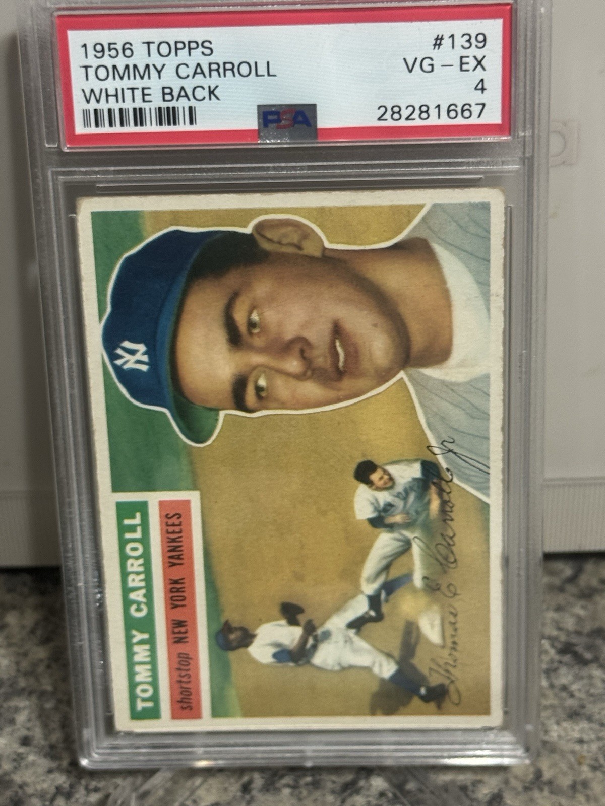 1956 Topps - Tom Carroll #139 White Back Rarity New York Giants Tough Card🔥