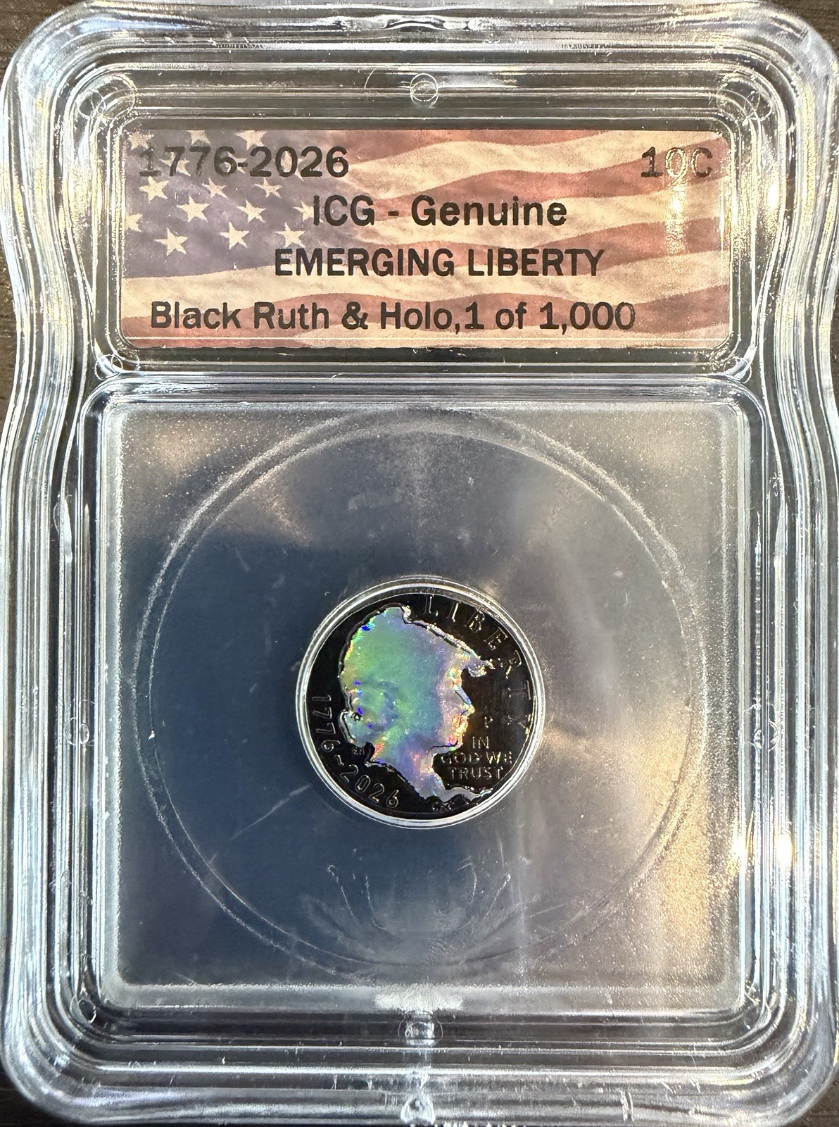 2026 Emerging Liberty Black Ruthenium Hologram Dime ICG Genuine (1 of 1,000)