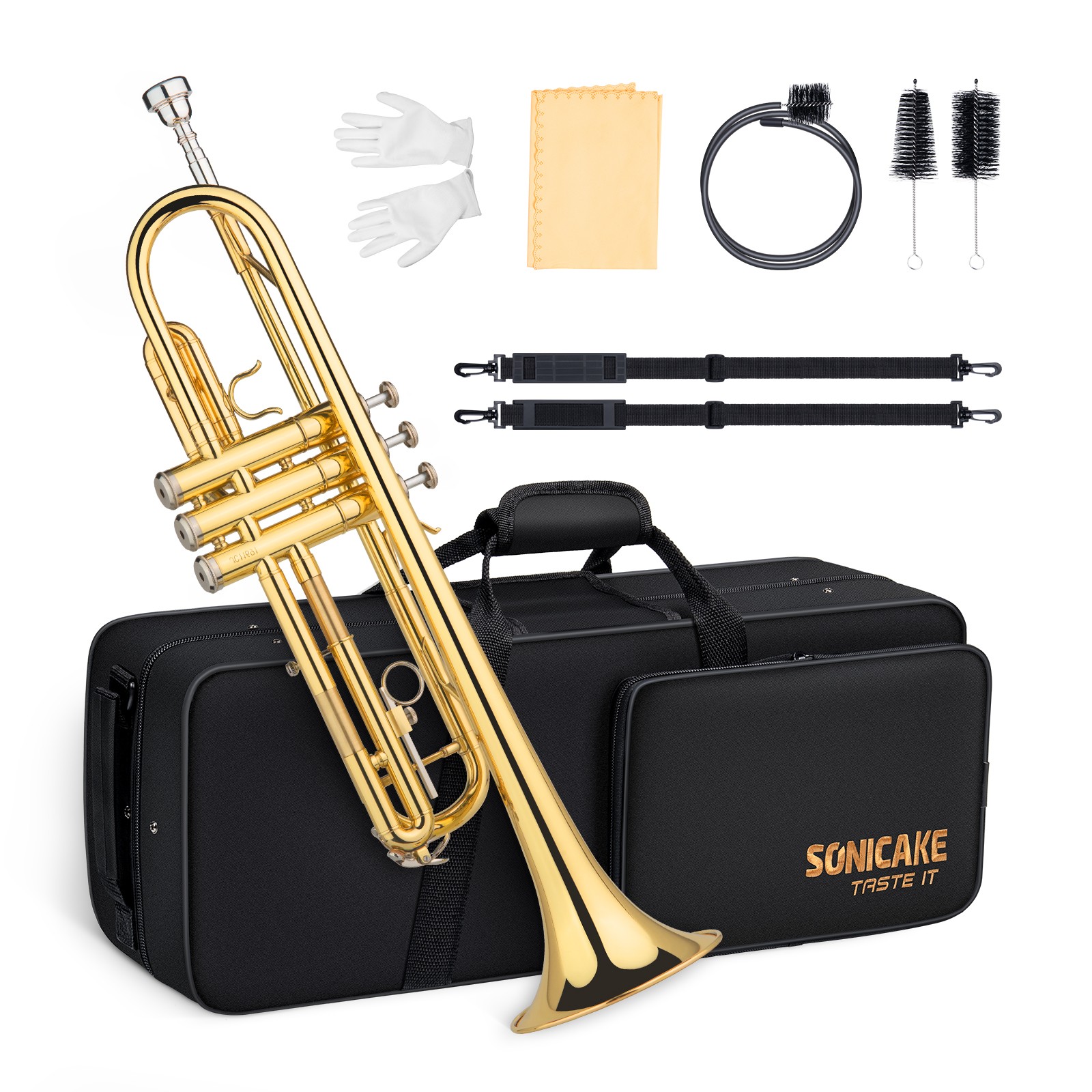 Sonicake Bb Standard Trumpet Set for Beginner, Brass Student Trumpet Instrument