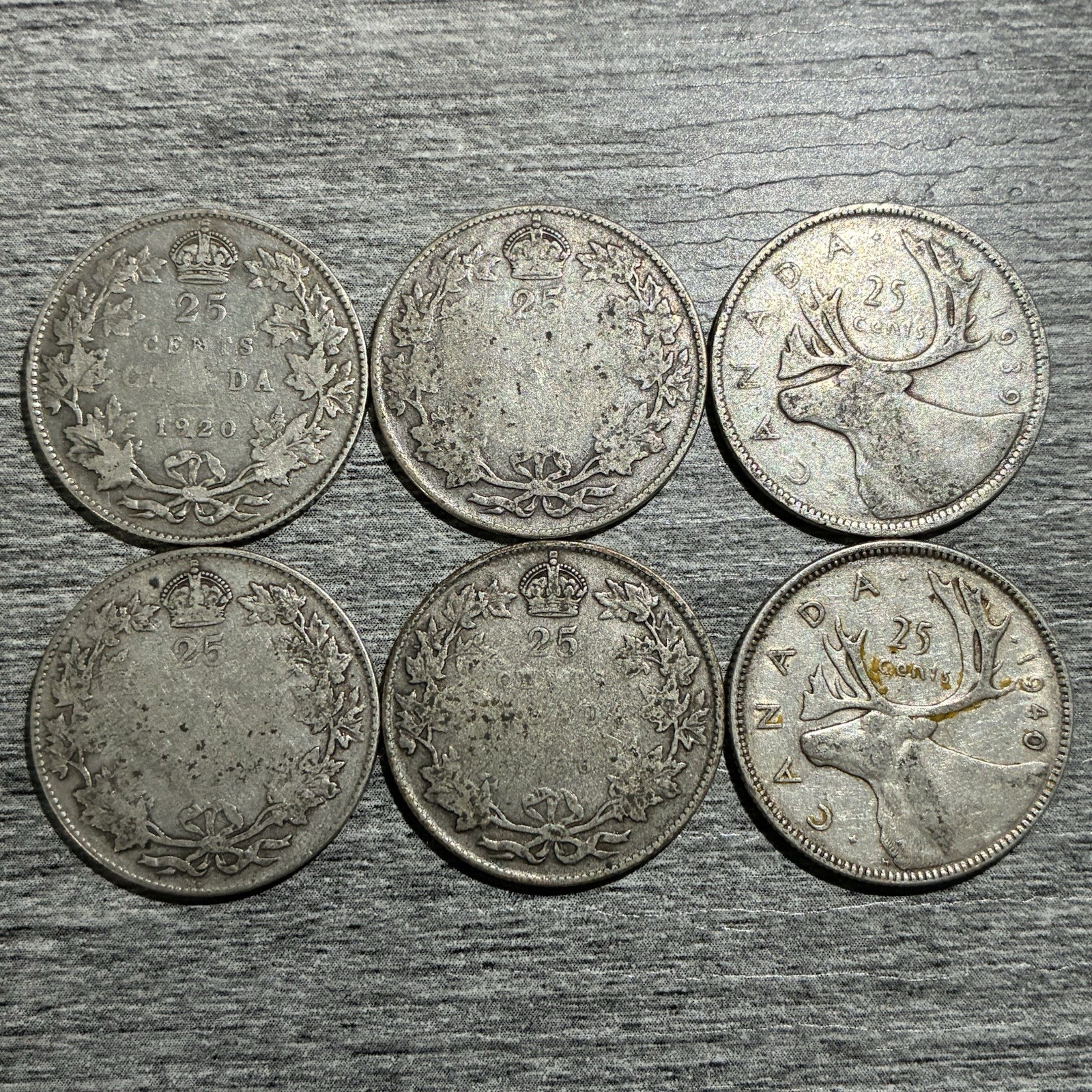 Lot Of 6 Canada 25 Cents Silver Coins 1920-1940 Circulated George V George VI
