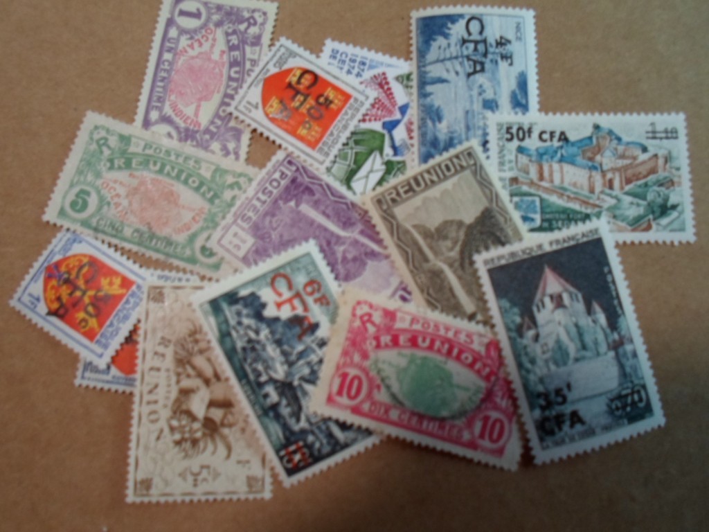 Collection lot 14 different stamps of French Reunion