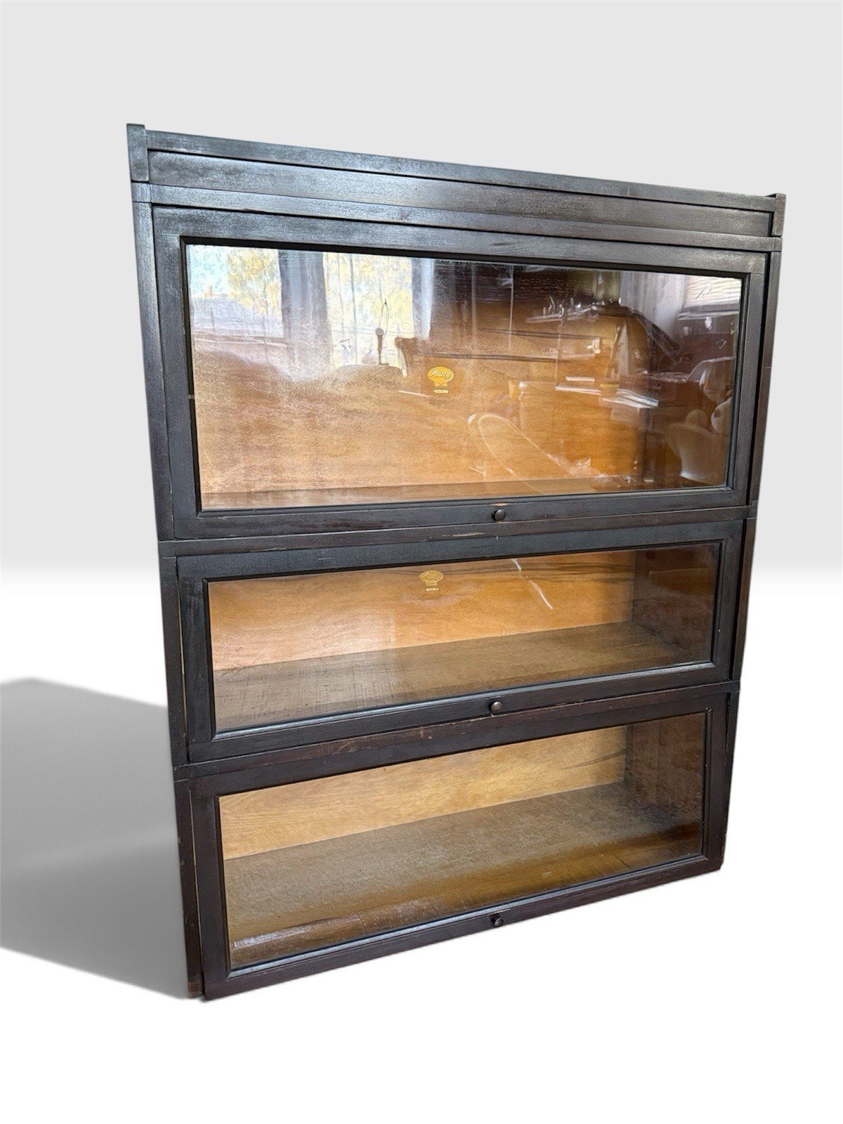 ANTIQUE Macey 713 3 Stack Barrister Bookcase Glass Doors Sectional Cabinet 42”H