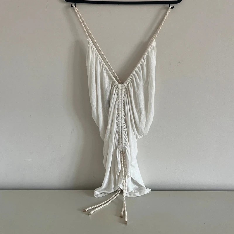 Vintage Gucci White Ruched V-Neck top with rope straps Vintage Gucci White Ruched V-Neck top with rope straps