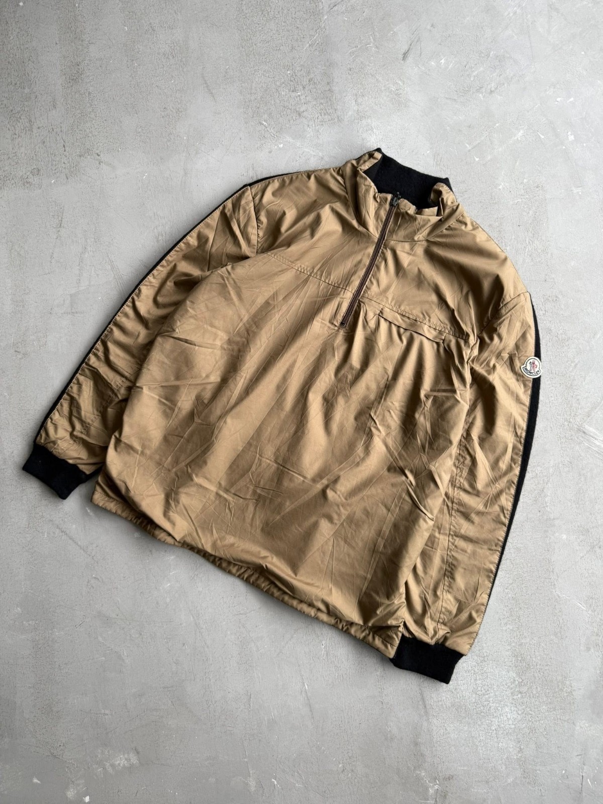 Vintage 1997 Moncler Half-Zip Pullover Jacket Tan Wool Nylon Men\'s Large