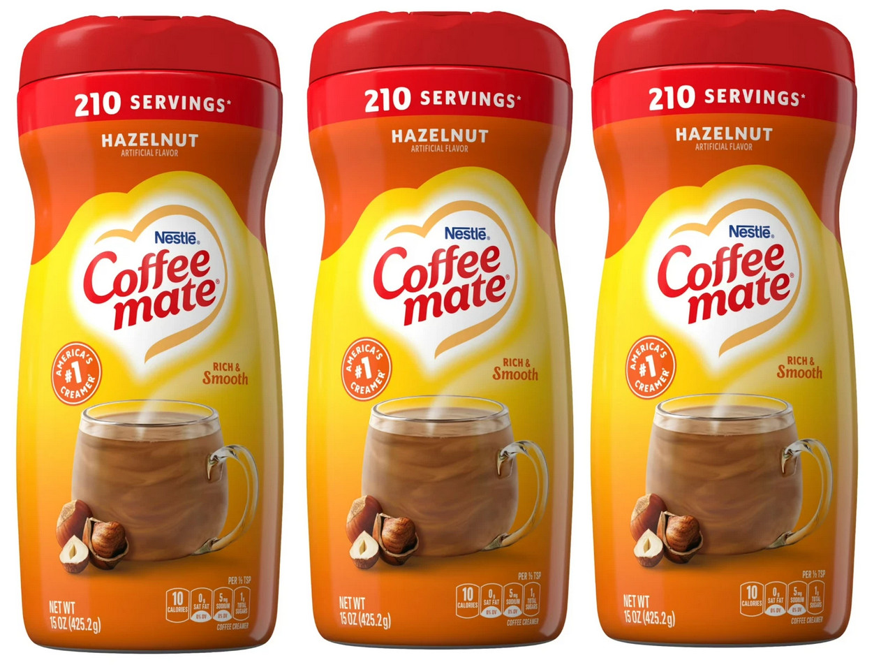 3 Pack Nestle Coffee Mate Hazelnut Powder Coffee Creamer, 15 oz, Lactose-free