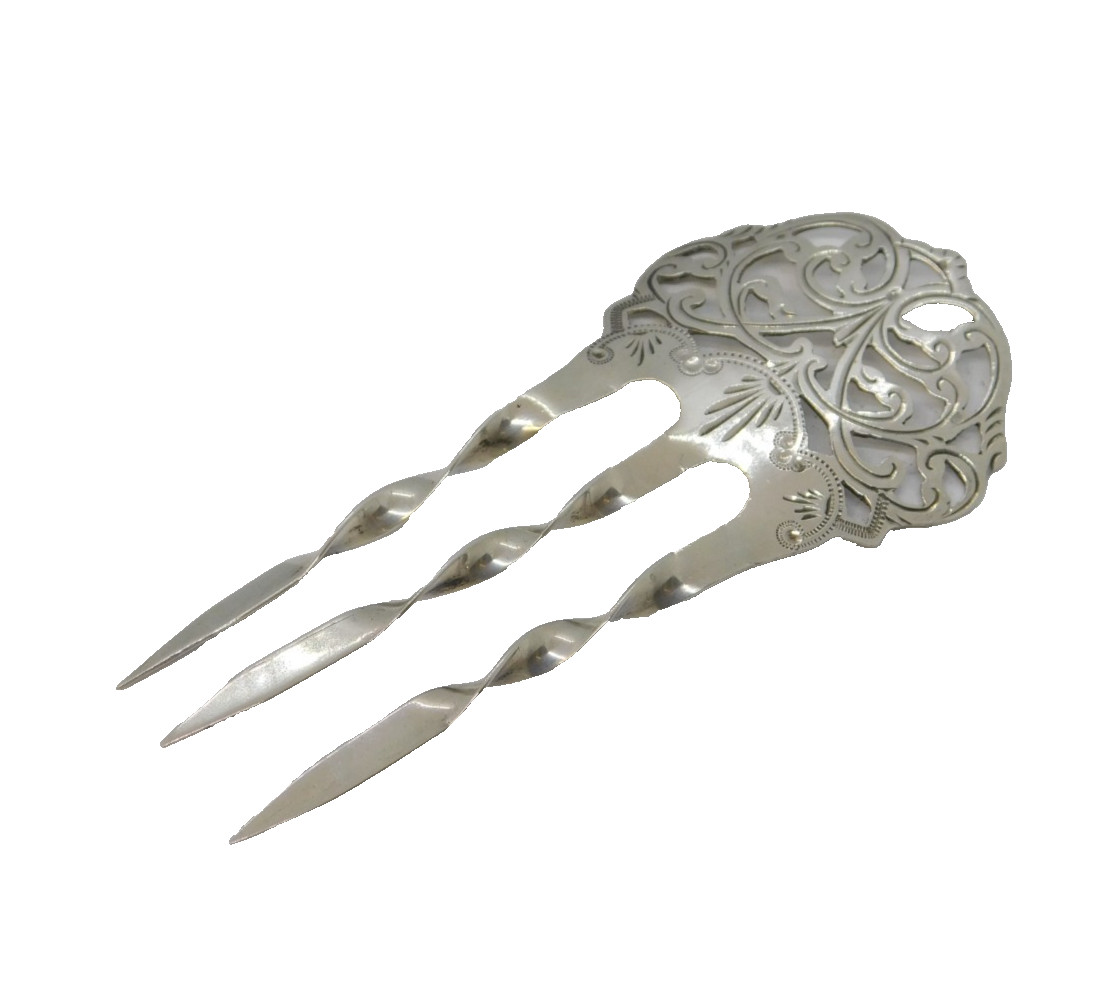 Edwardian Sterling Silver Floral Pattern Hair Comb Antique 1903 Birmingham
