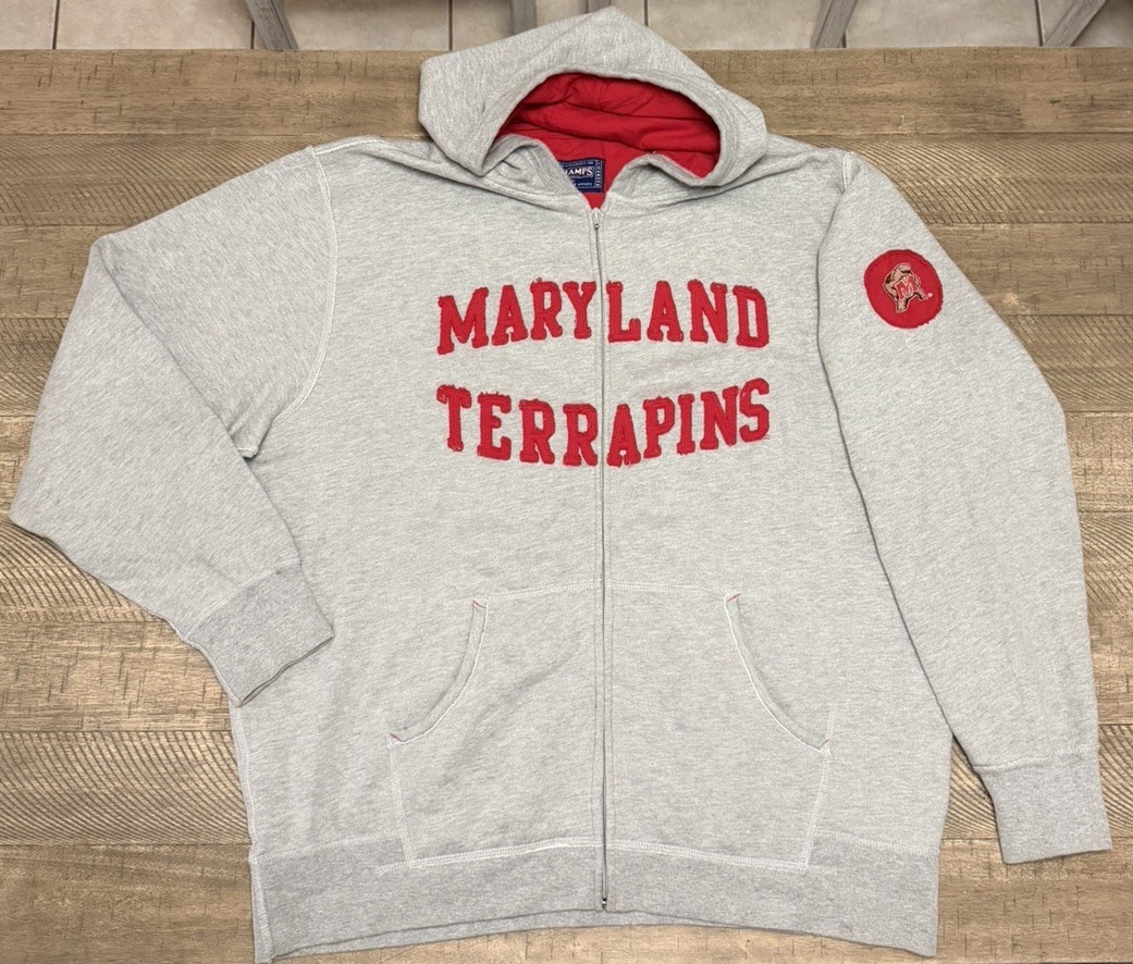 Vintage Champs Sports Maryland Terps Terrapins Hoodie Full Zip Sweatshirt Sz 2XL