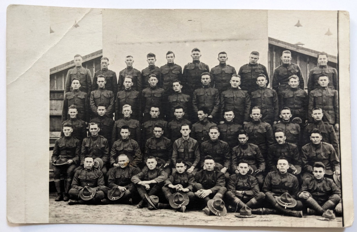 Antique 1910s RPPC Postcard WWI Army Doughboy Group Portrait Military History