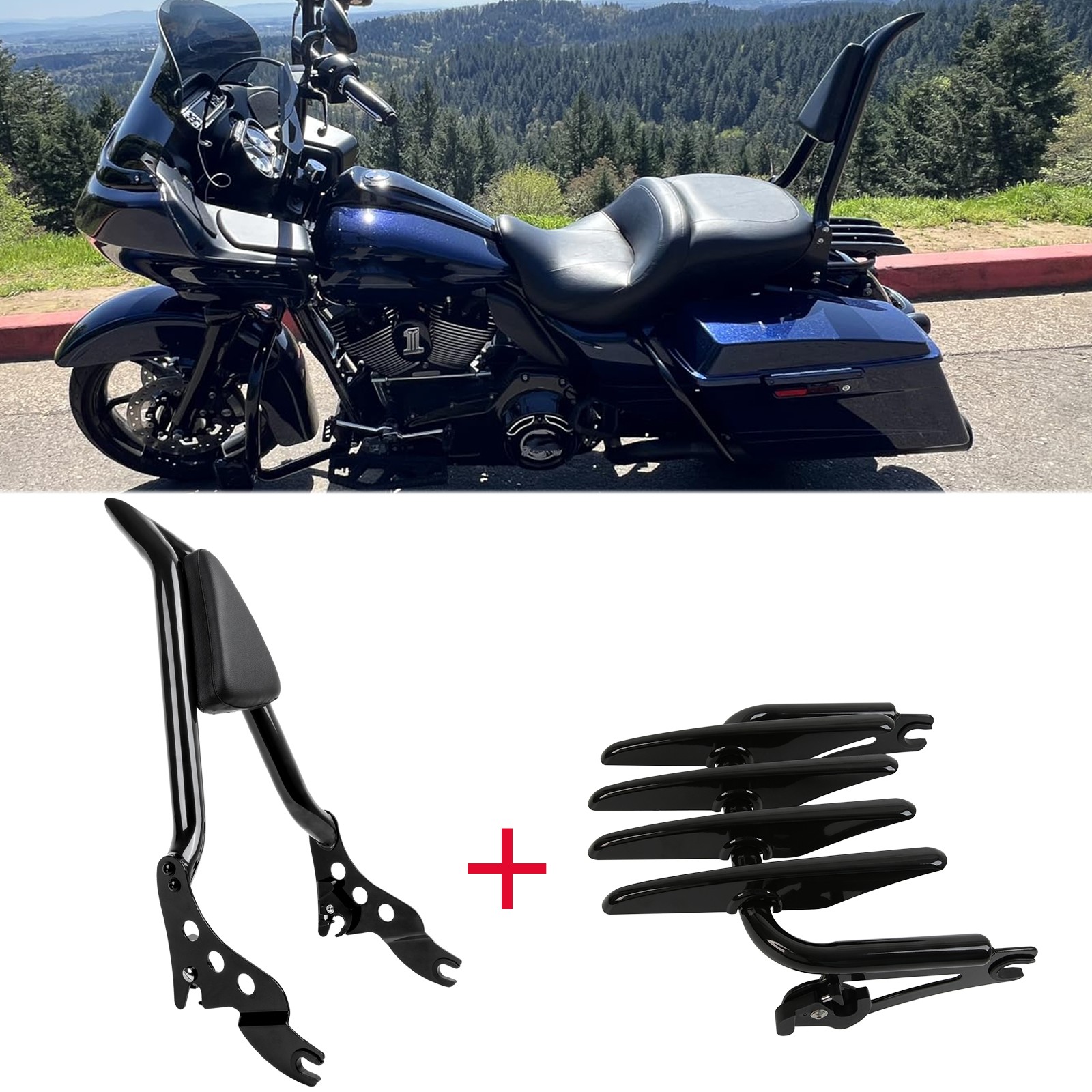 22\'\' Sissy Bar Backrest & Stealth Luggage Rack For Harley Street Glide 2009-2022