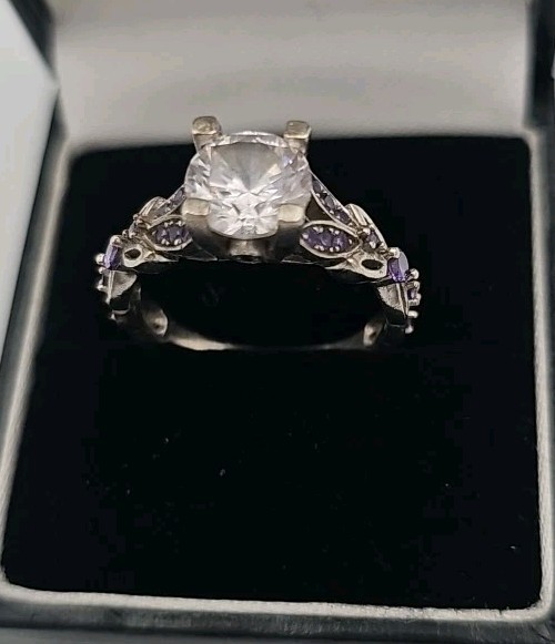 4.3 Ct Round White Moissanite Women Solitaire Engagement Ring S925 Size 7.5 Purp 4.3 Ct Round White Moissanite Women Solitaire Engagement Ring S925 Size 7.5 Purp