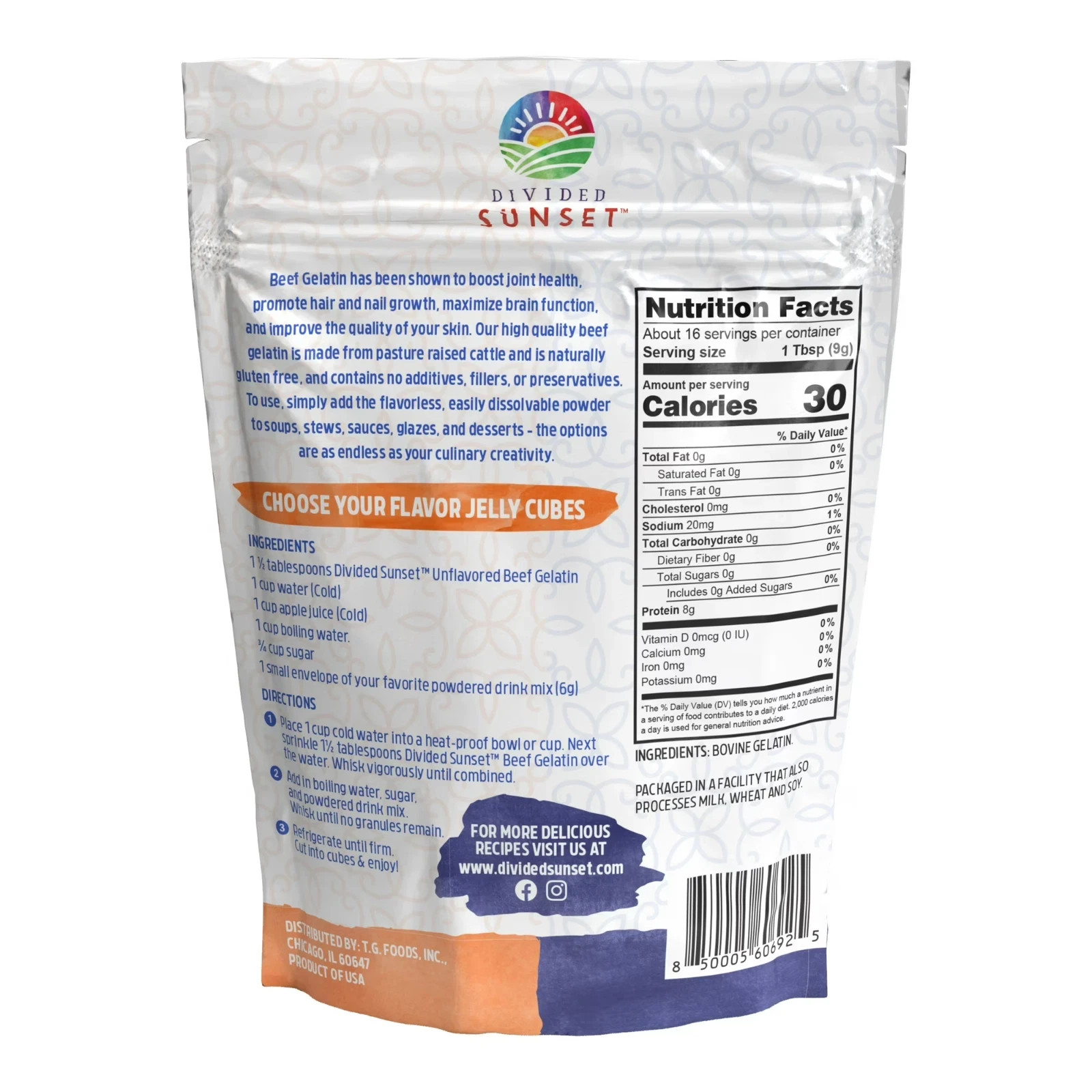 Divided Sunset, Unflavored Beef Gelatin Powder, 5 oz (142 g) Divided Sunset, Unflavored Beef Gelatin Powder, 5 oz (142 g)