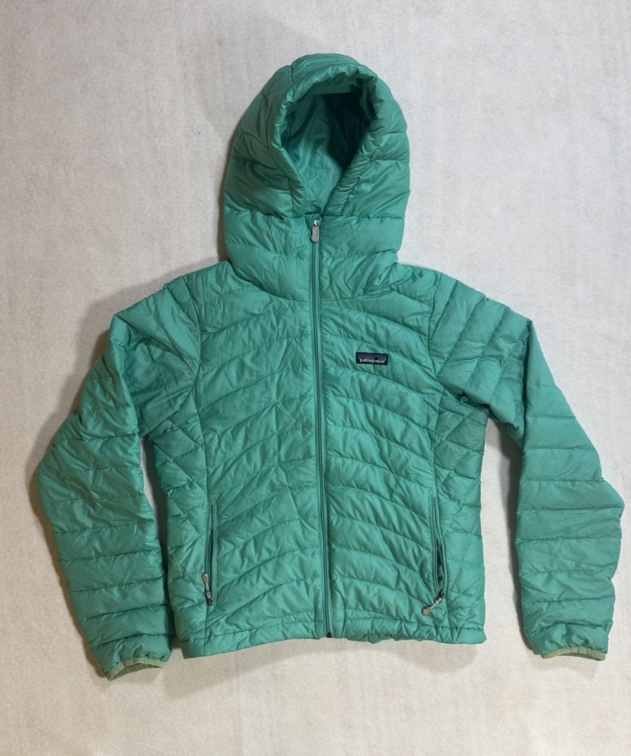 Patagonia Women Down Sweater Hoody Teal Blue Puffer Jacket 84711