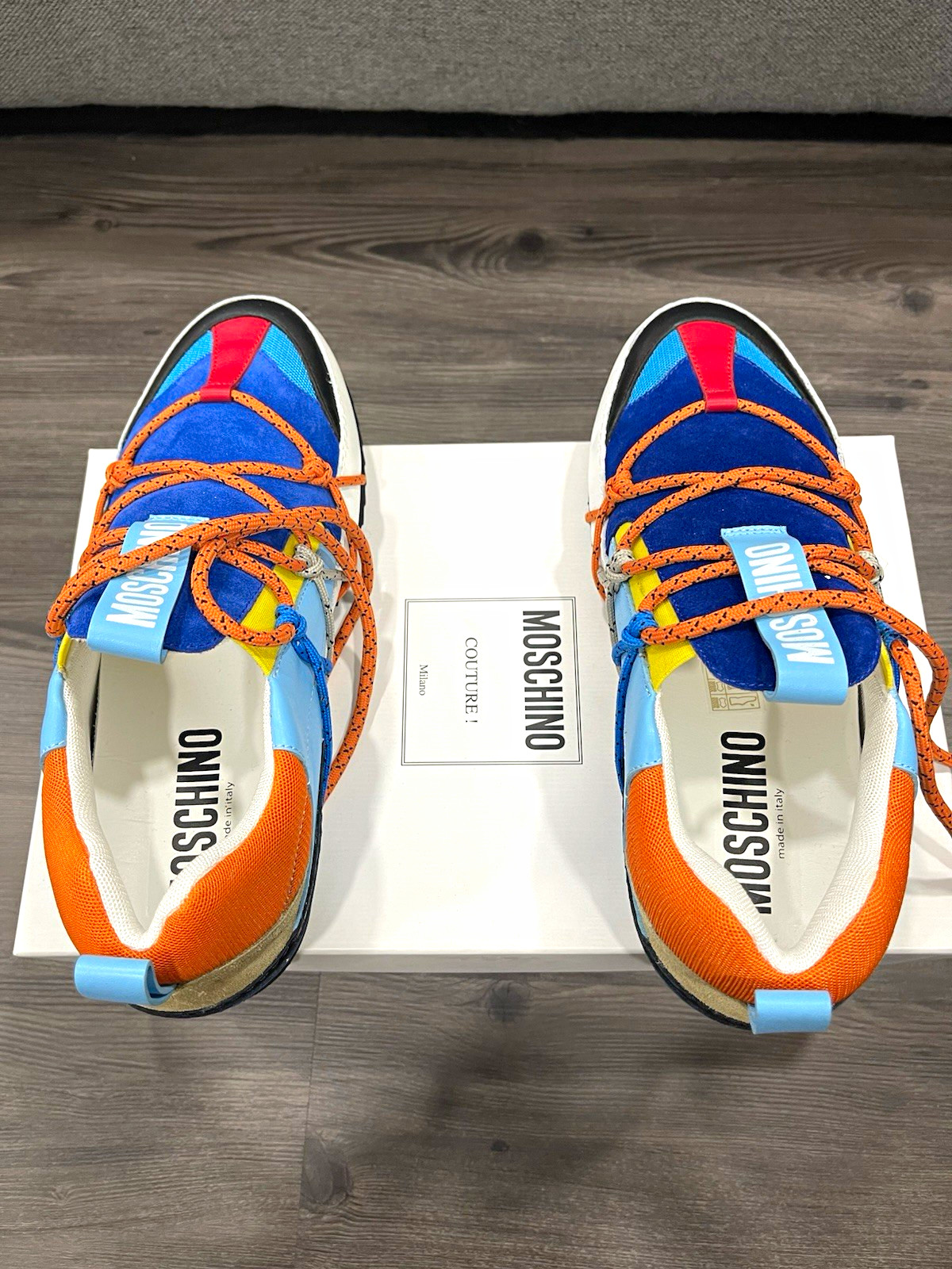 Moschino Men’s Multicolor Colorblock Low-Top Lace-Up Athletic Sneakers Rubber
